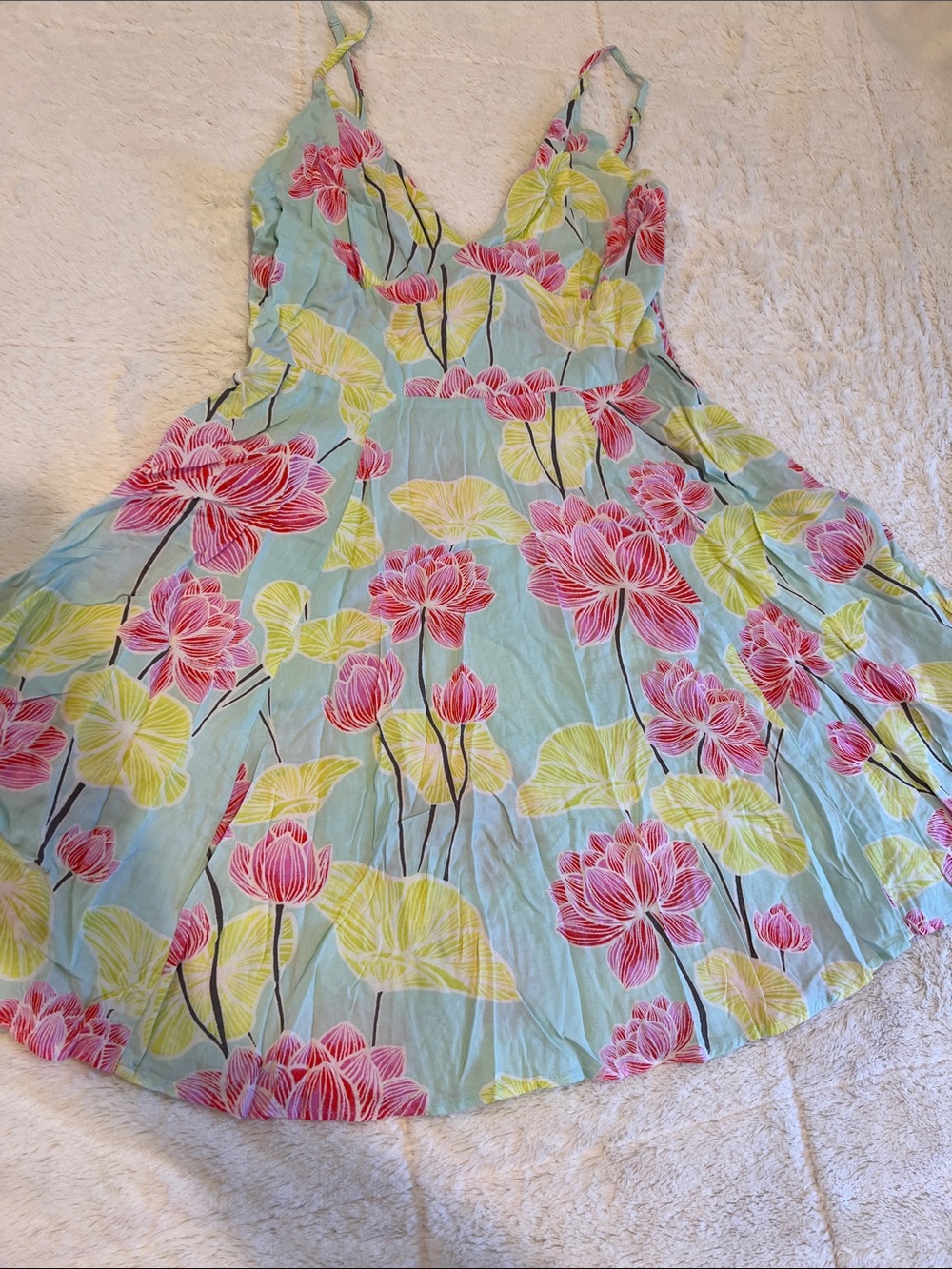 Forever 21 Tropical Light Blue Floral Dress with Pink and Yellow Accents